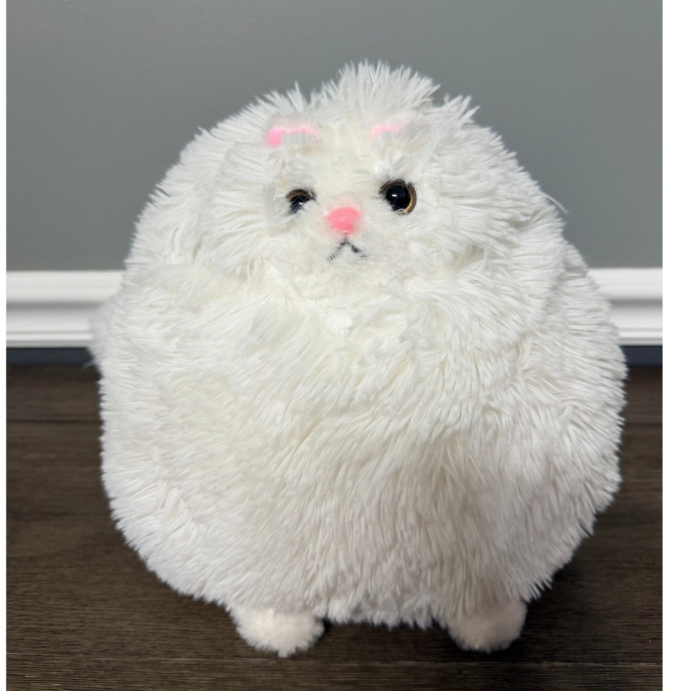 Winsterch Fluffy White Cat Plush  Round Grumpy Persian Stuffed Animal Toy